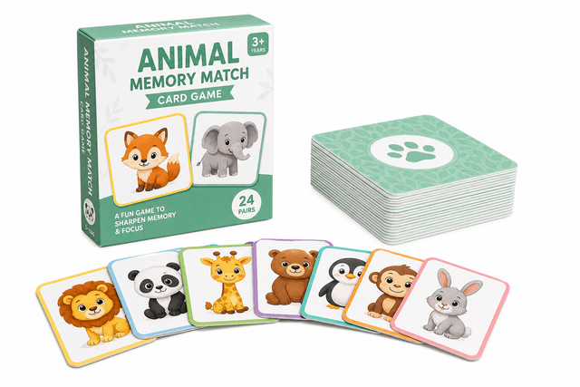 Animal Memory Match Card Game - 36 pairs product photograph on white background